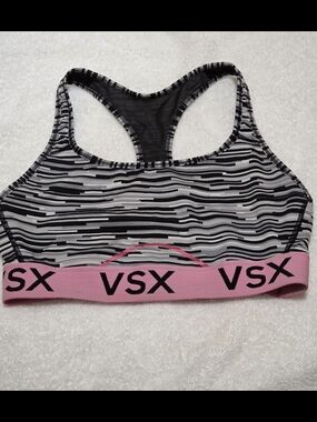 VSX Sport by Victoria's Secret Racerback Sports Bra Pink & Black Gray Print Size